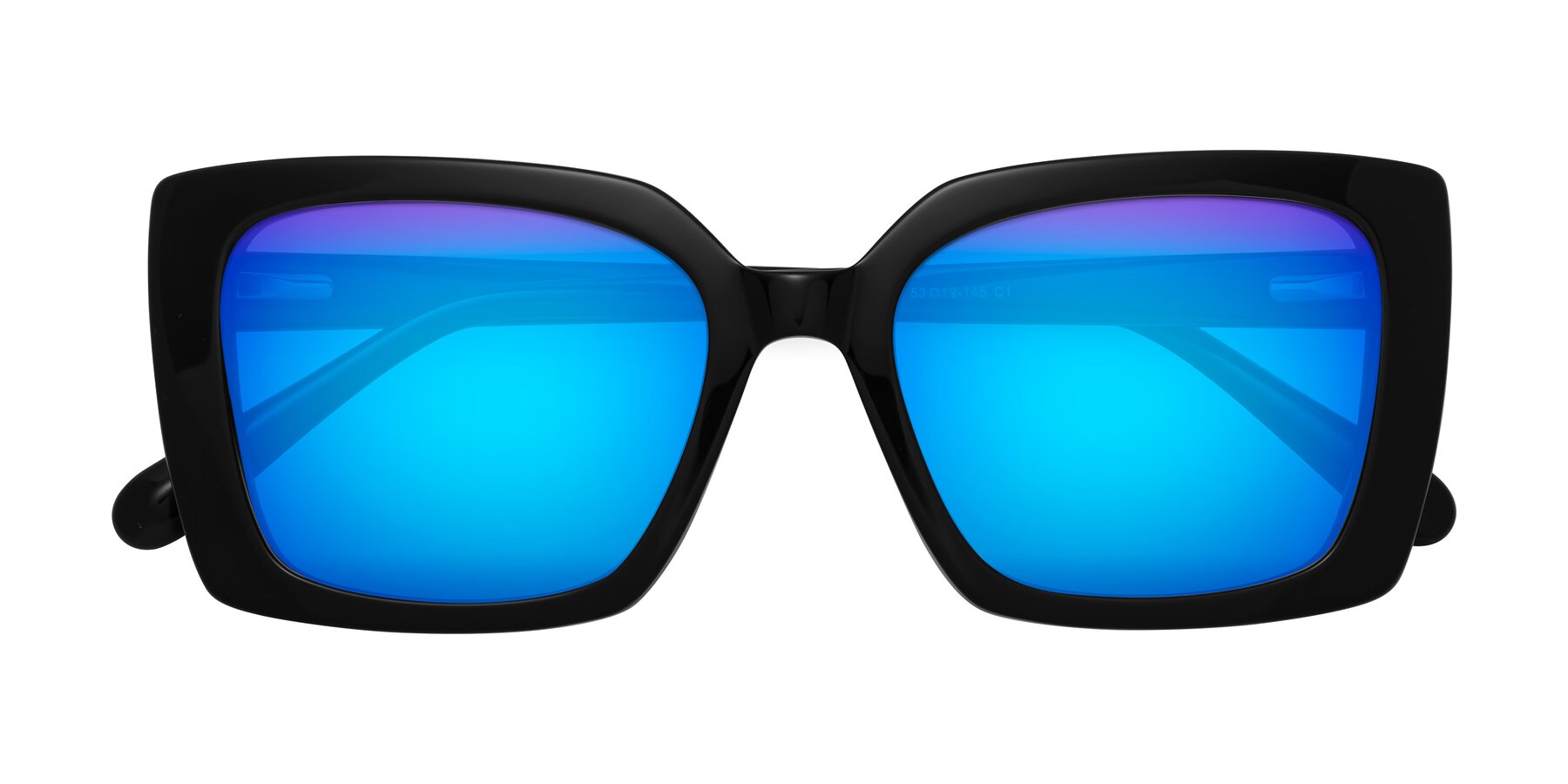 Folded Front of Godness in Black with Blue Mirrored Lenses