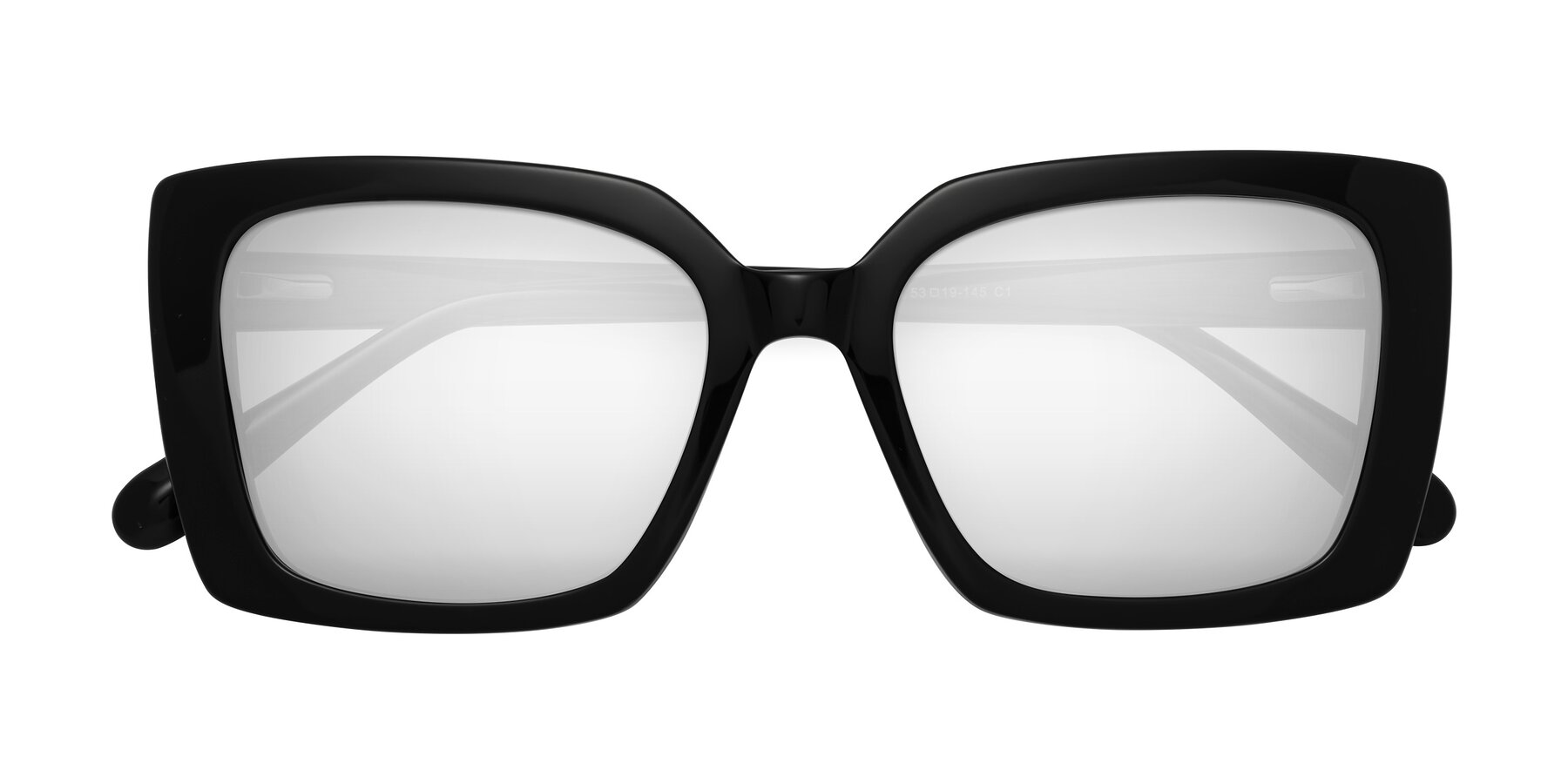 Folded Front of Godness in Black with Silver Mirrored Lenses