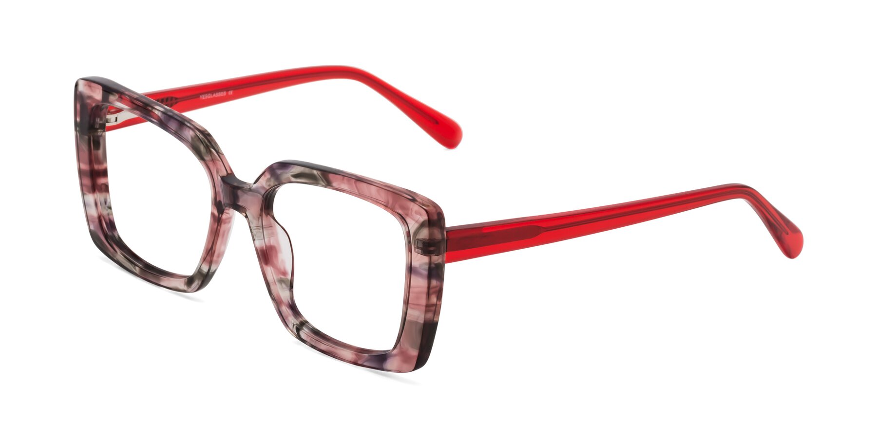 Angle of Godness in Red-Floral with Clear Eyeglass Lenses