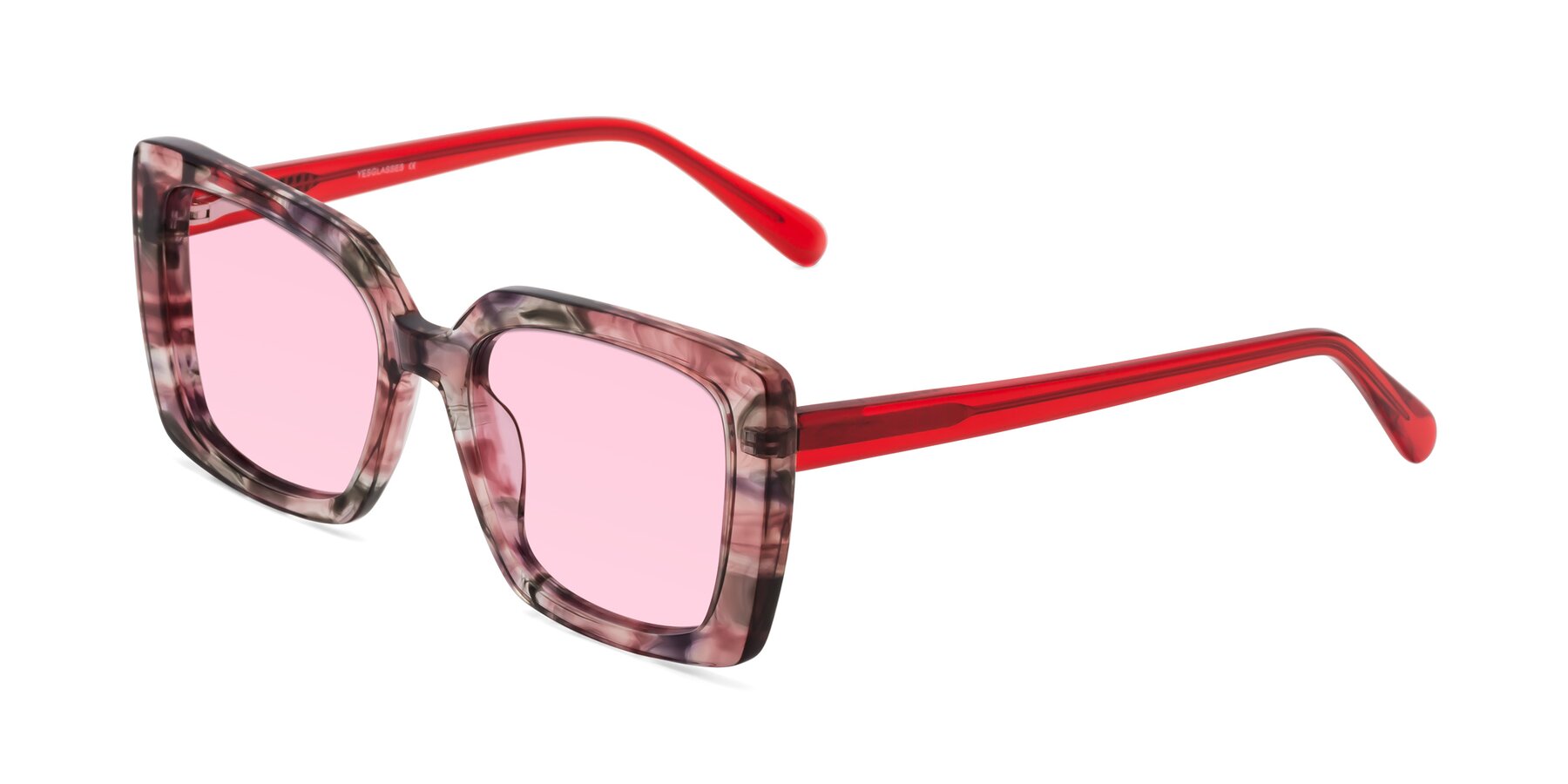 Angle of Godness in Red-Floral with Light Pink Tinted Lenses