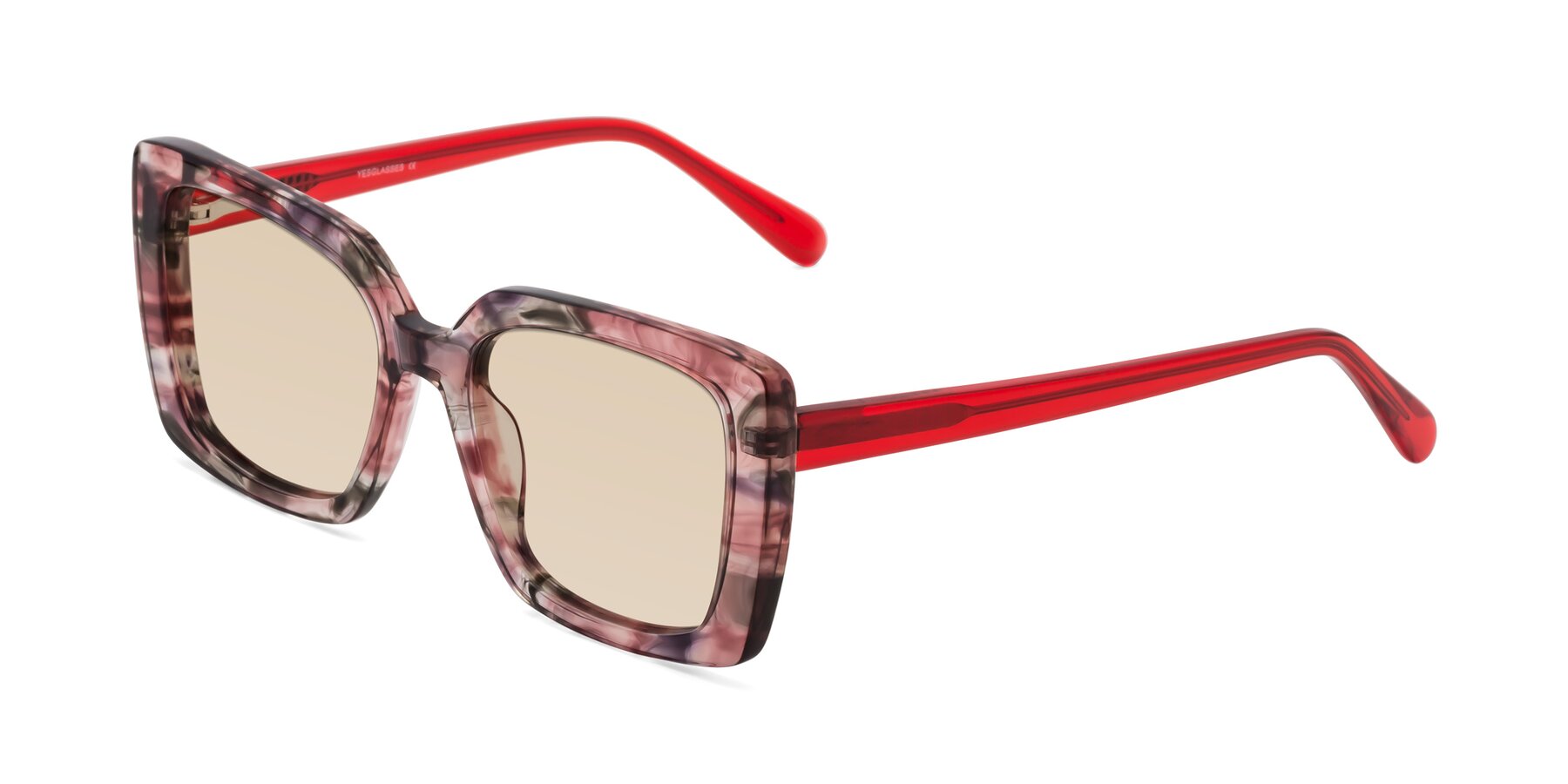 Angle of Godness in Red-Floral with Light Brown Tinted Lenses