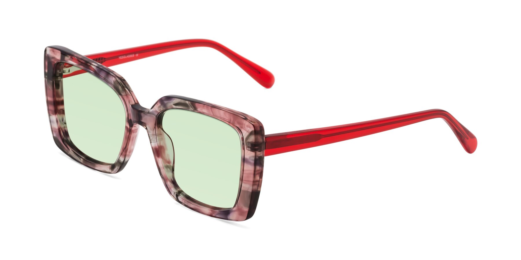 Angle of Godness in Red-Floral with Light Green Tinted Lenses