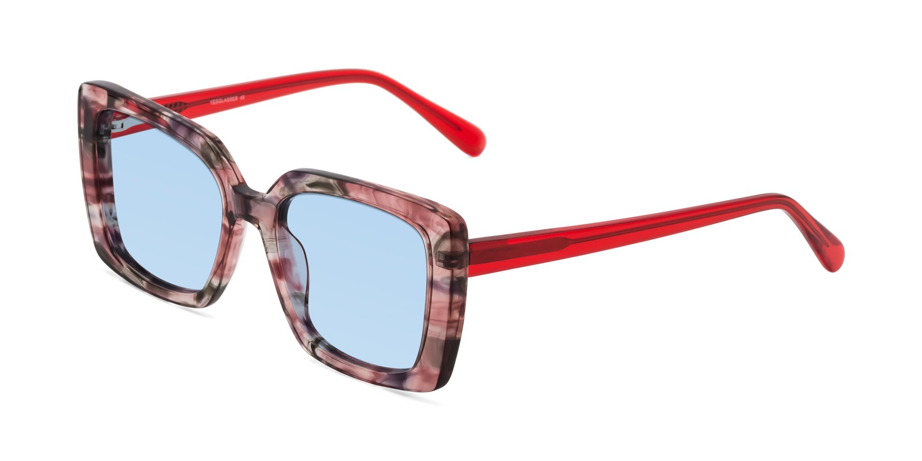 Angle of Godness in Red-Floral with Light Blue Tinted Lenses