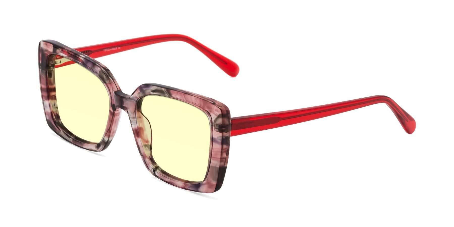 Angle of Godness in Red-Floral with Light Yellow Tinted Lenses