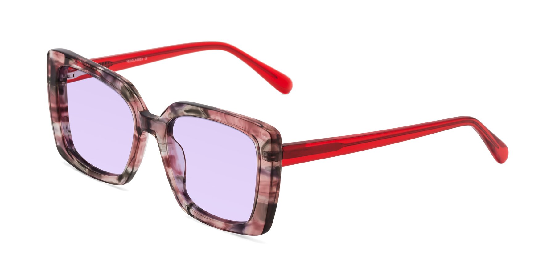 Angle of Godness in Red-Floral with Light Purple Tinted Lenses