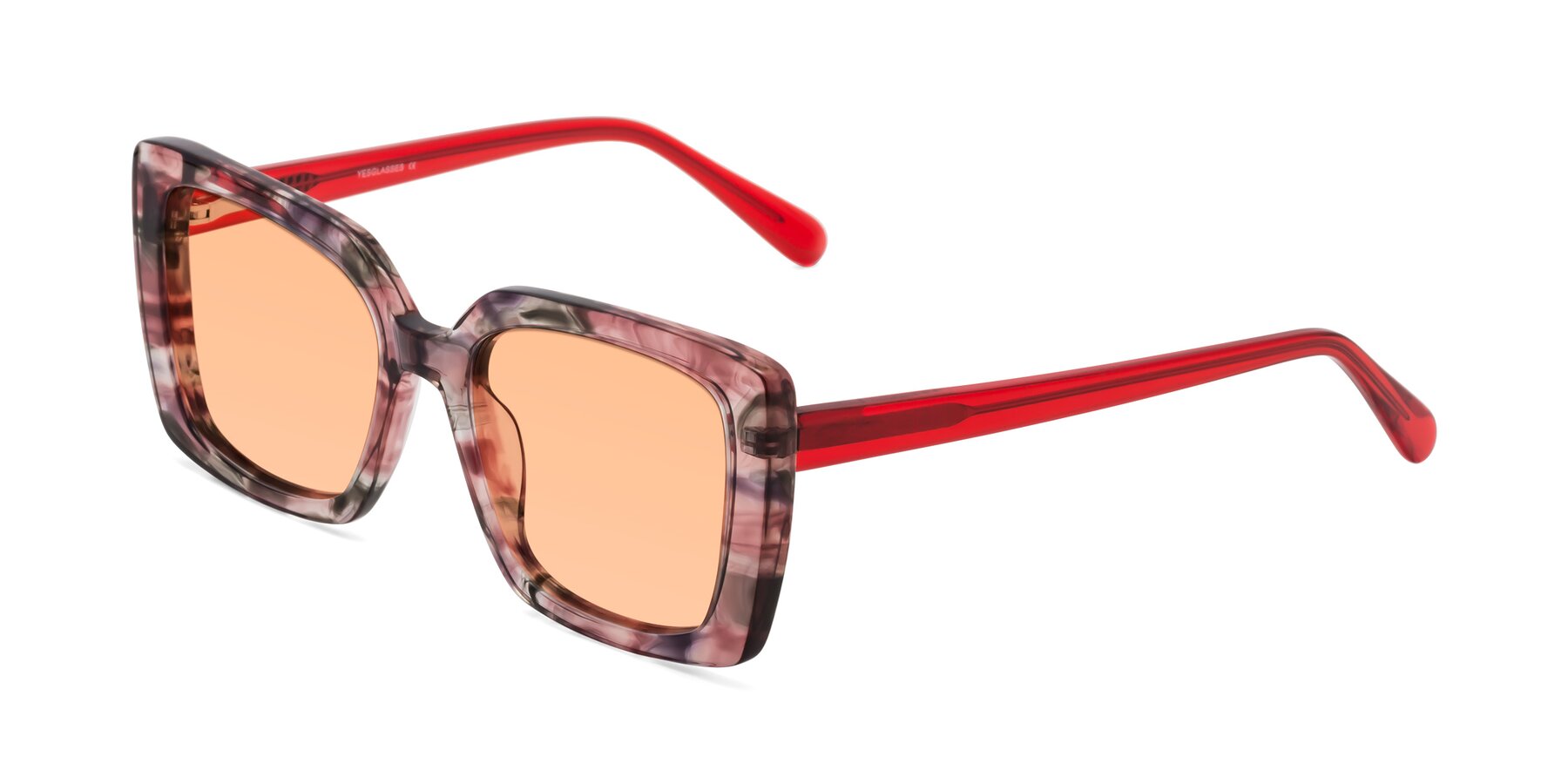 Angle of Godness in Red-Floral with Light Orange Tinted Lenses