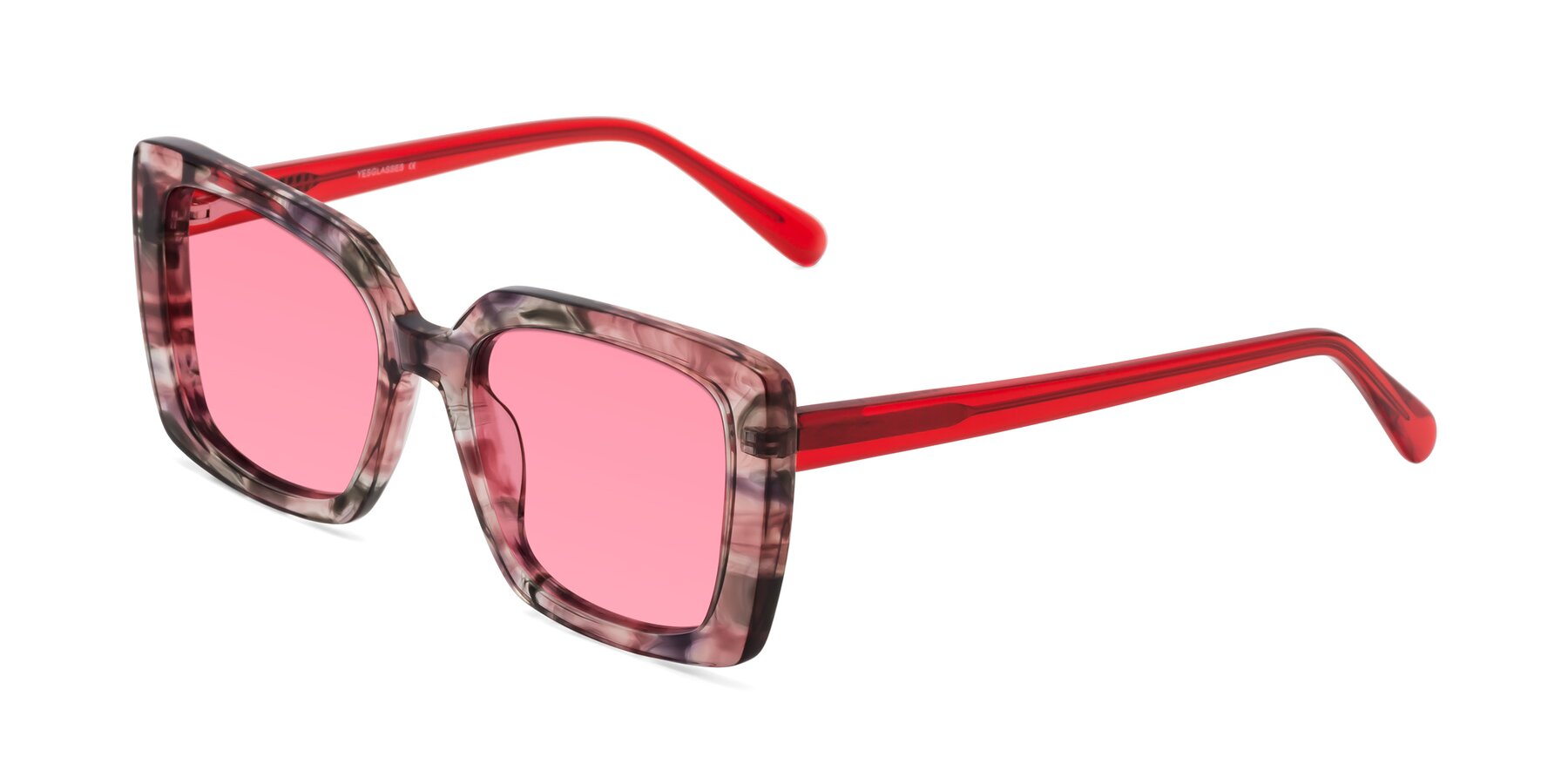 Angle of Godness in Red-Floral with Pink Tinted Lenses