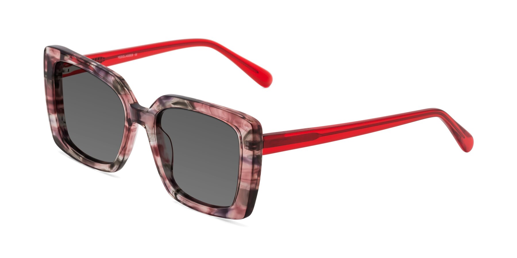 Angle of Godness in Red-Floral with Medium Gray Tinted Lenses