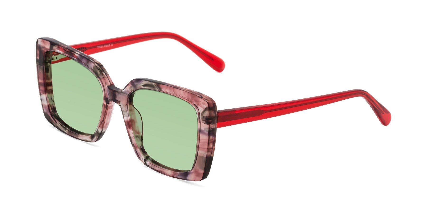 Angle of Godness in Red-Floral with Medium Green Tinted Lenses