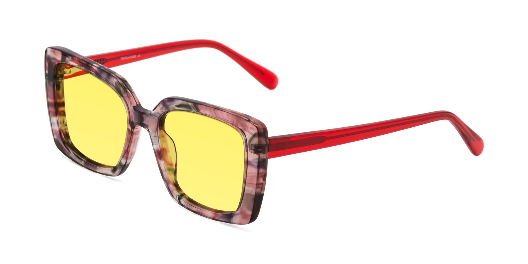 Angle of Godness in Red-Floral with Medium Yellow Tinted Lenses