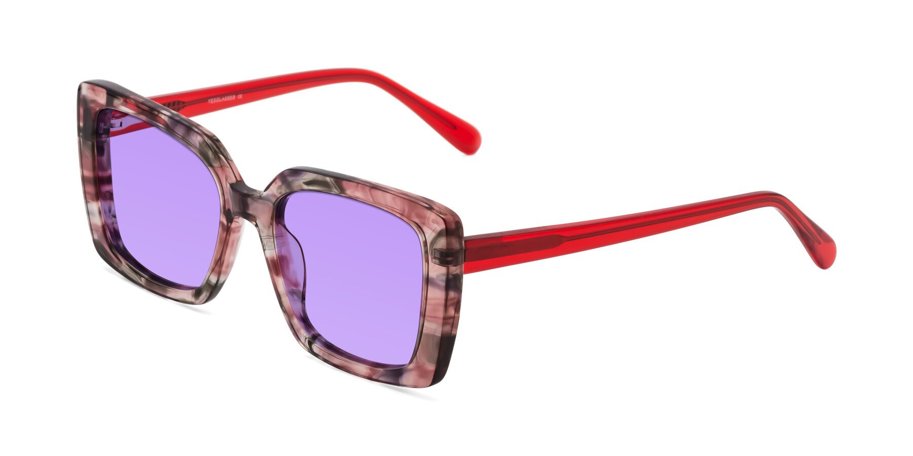 Angle of Godness in Red-Floral with Medium Purple Tinted Lenses