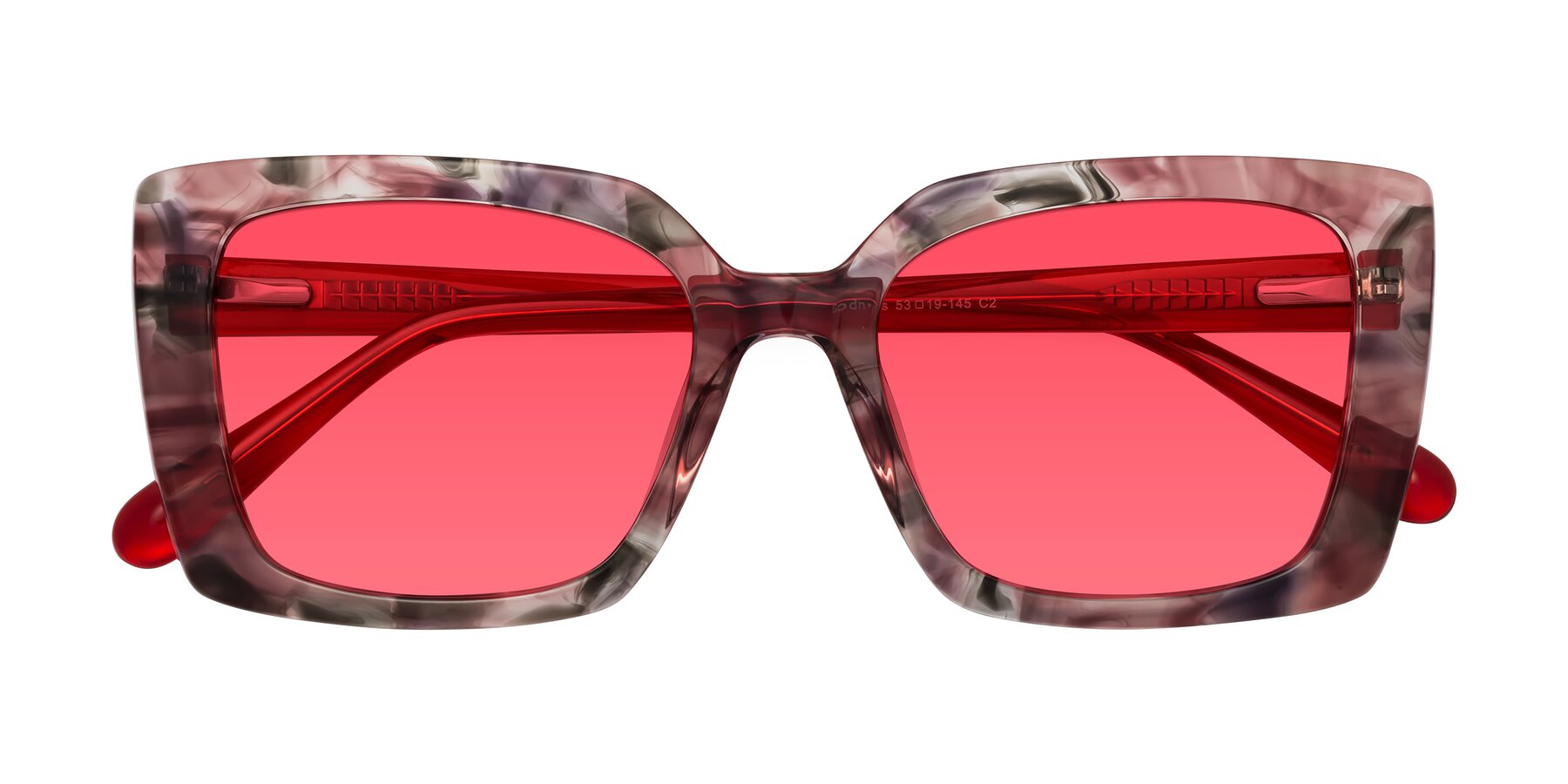 Folded Front of Godness in Red-Floral with Red Tinted Lenses