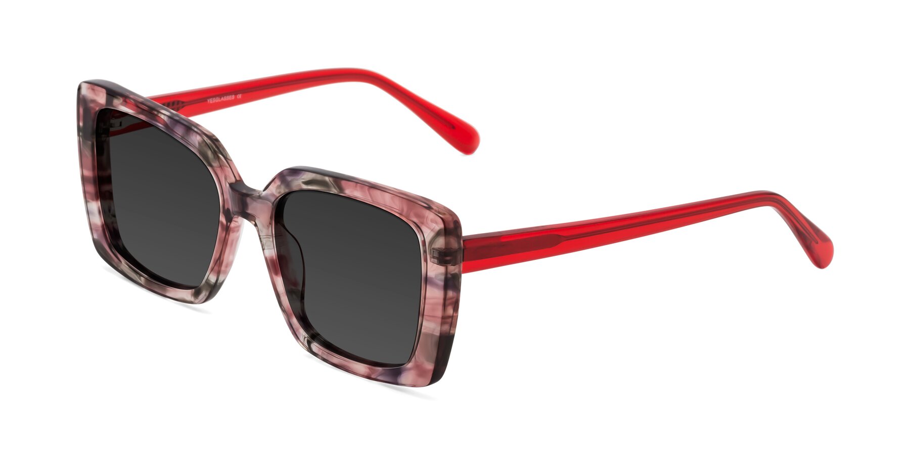 Angle of Godness in Red-Floral with Gray Tinted Lenses