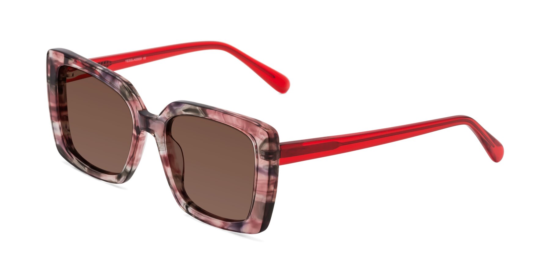 Angle of Godness in Red-Floral with Brown Tinted Lenses