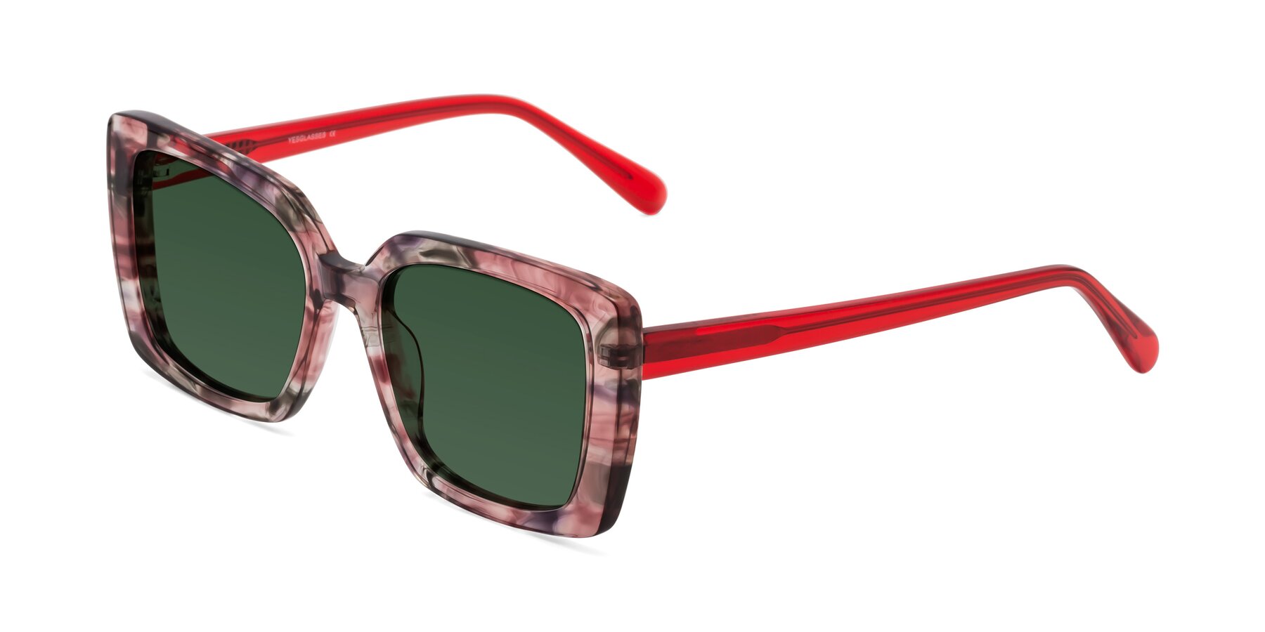 Angle of Godness in Red-Floral with Green Tinted Lenses