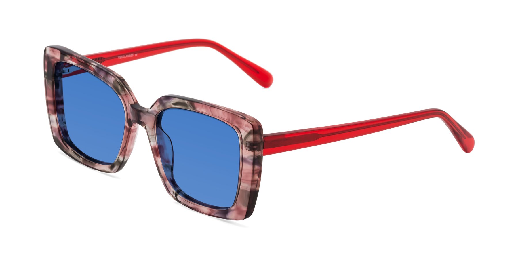 Angle of Godness in Red-Floral with Blue Tinted Lenses