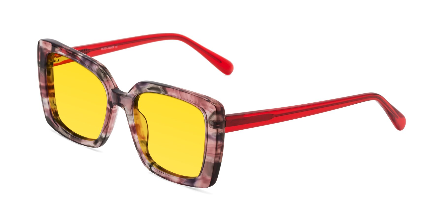 Angle of Godness in Red-Floral with Yellow Tinted Lenses