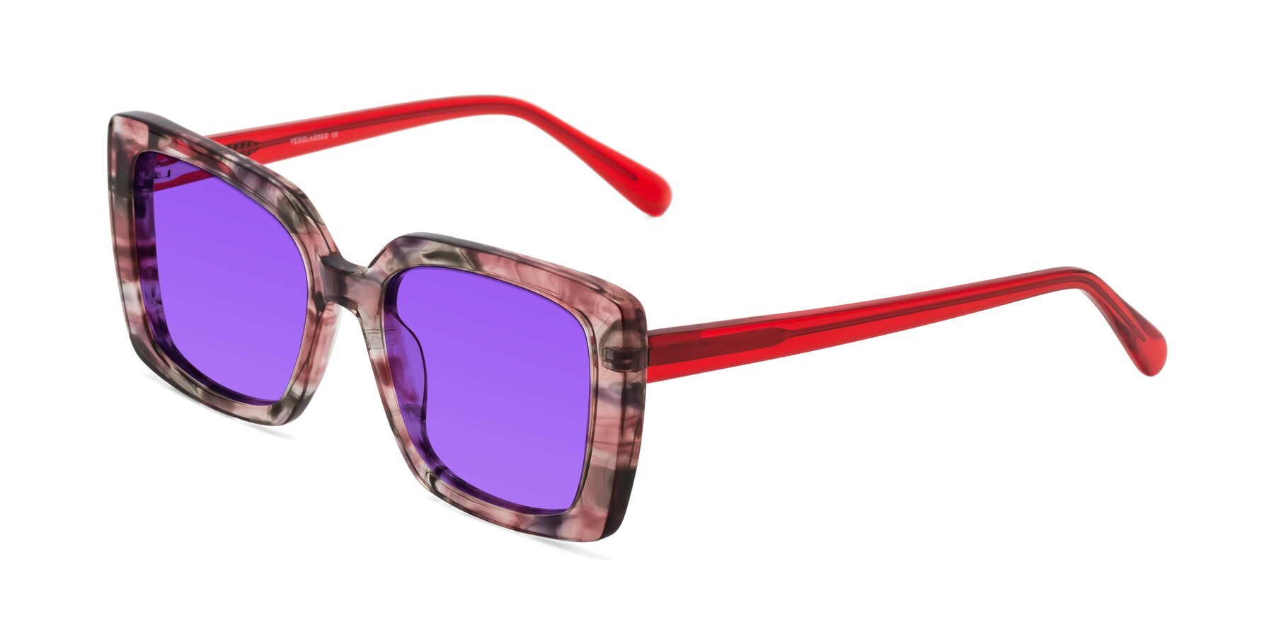 Angle of Godness in Red-Floral with Purple Tinted Lenses