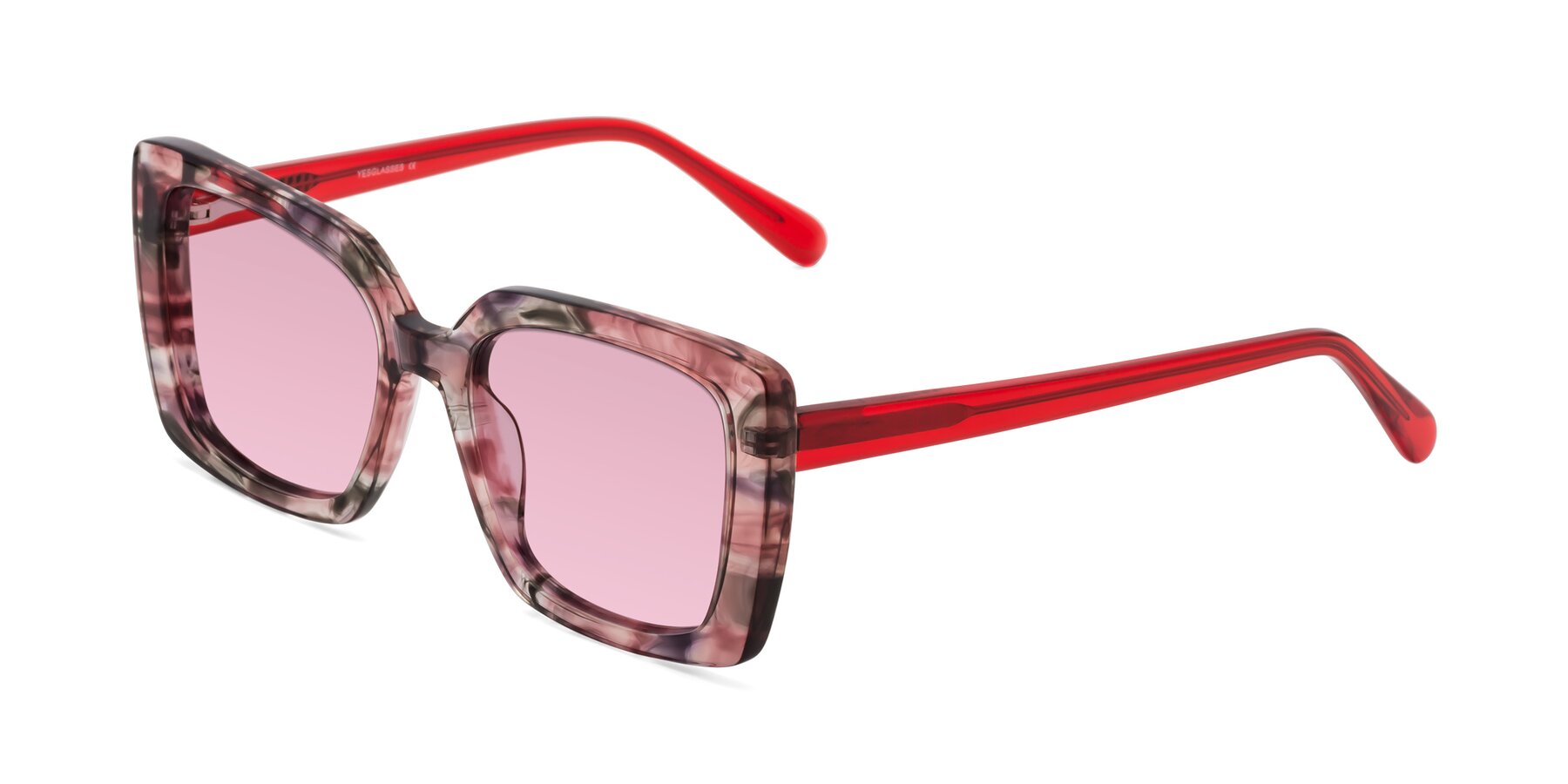 Angle of Godness in Red-Floral with Light Wine Tinted Lenses