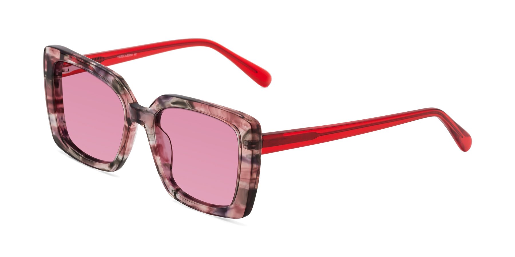 Angle of Godness in Red-Floral with Medium Wine Tinted Lenses