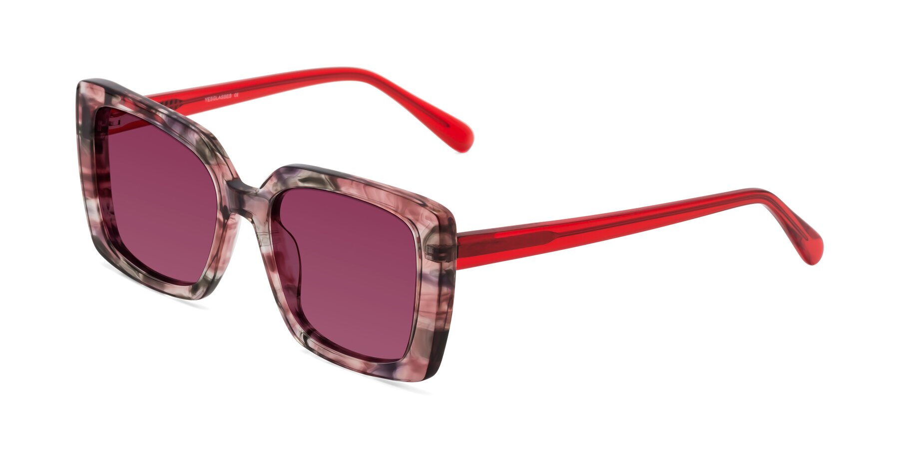 Angle of Godness in Red-Floral with Wine Tinted Lenses