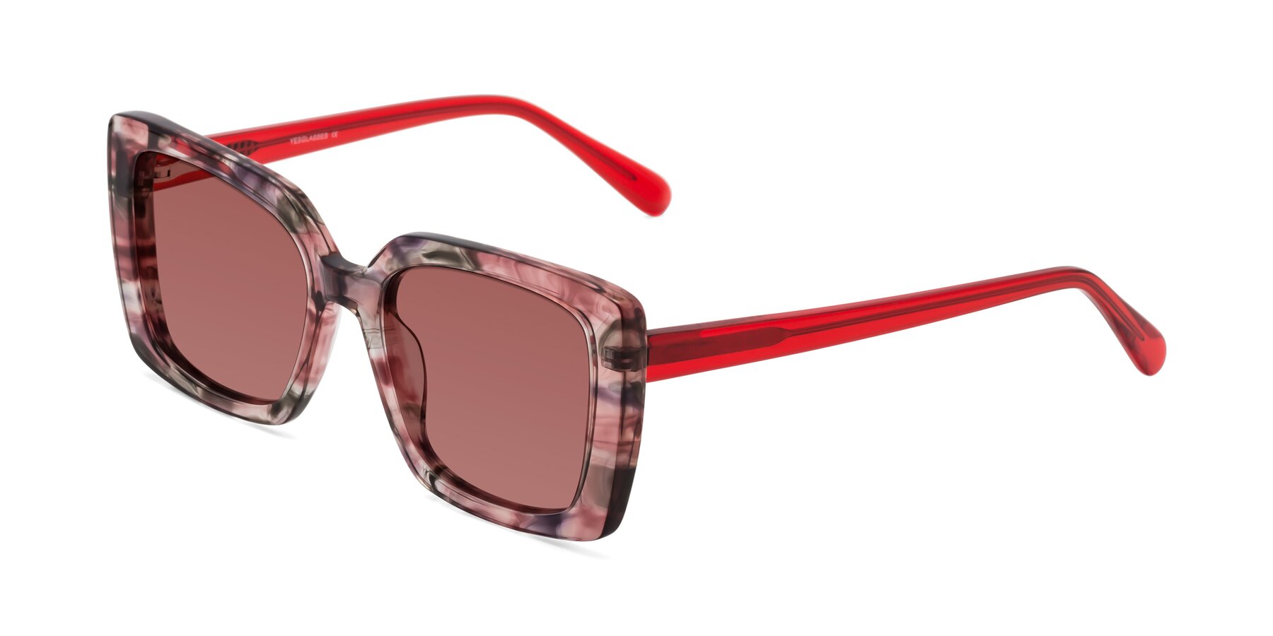 Angle of Godness in Red-Floral with Garnet Tinted Lenses