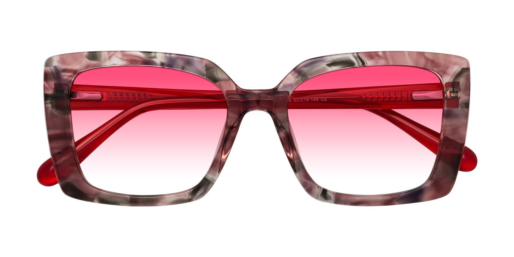 Folded Front of Godness in Red-Floral with Pink Gradient Lenses