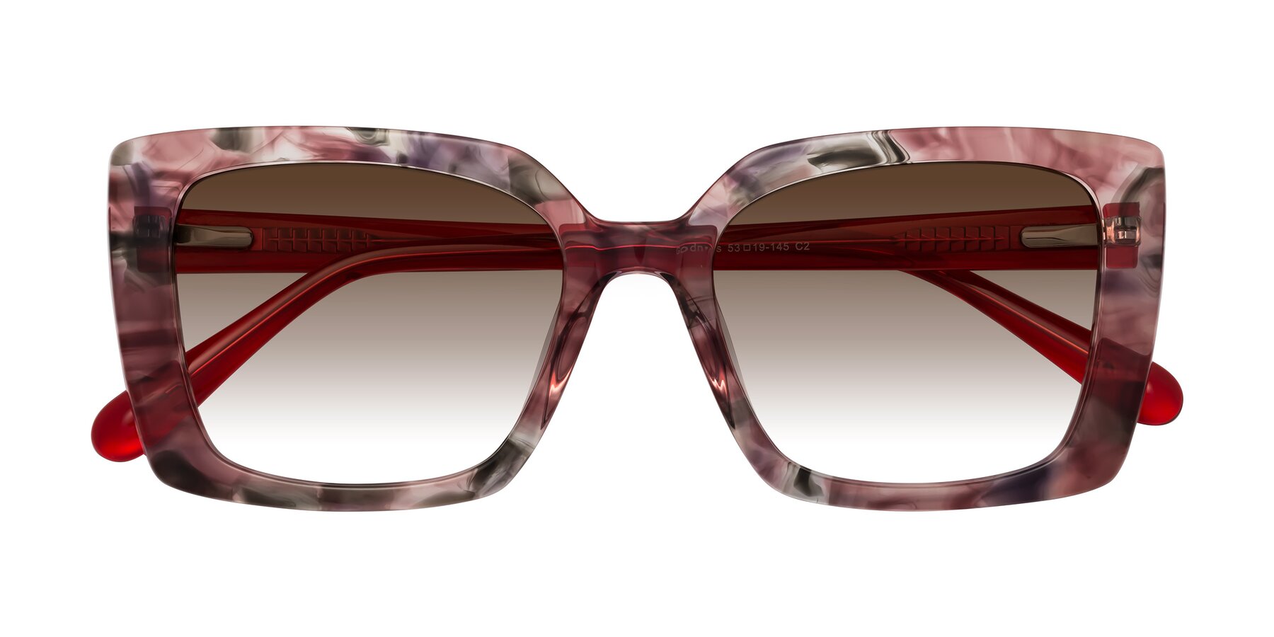 Folded Front of Godness in Red-Floral with Brown Gradient Lenses