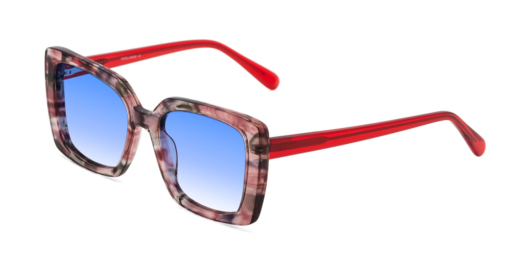 Angle of Godness in Red-Floral with Blue Gradient Lenses