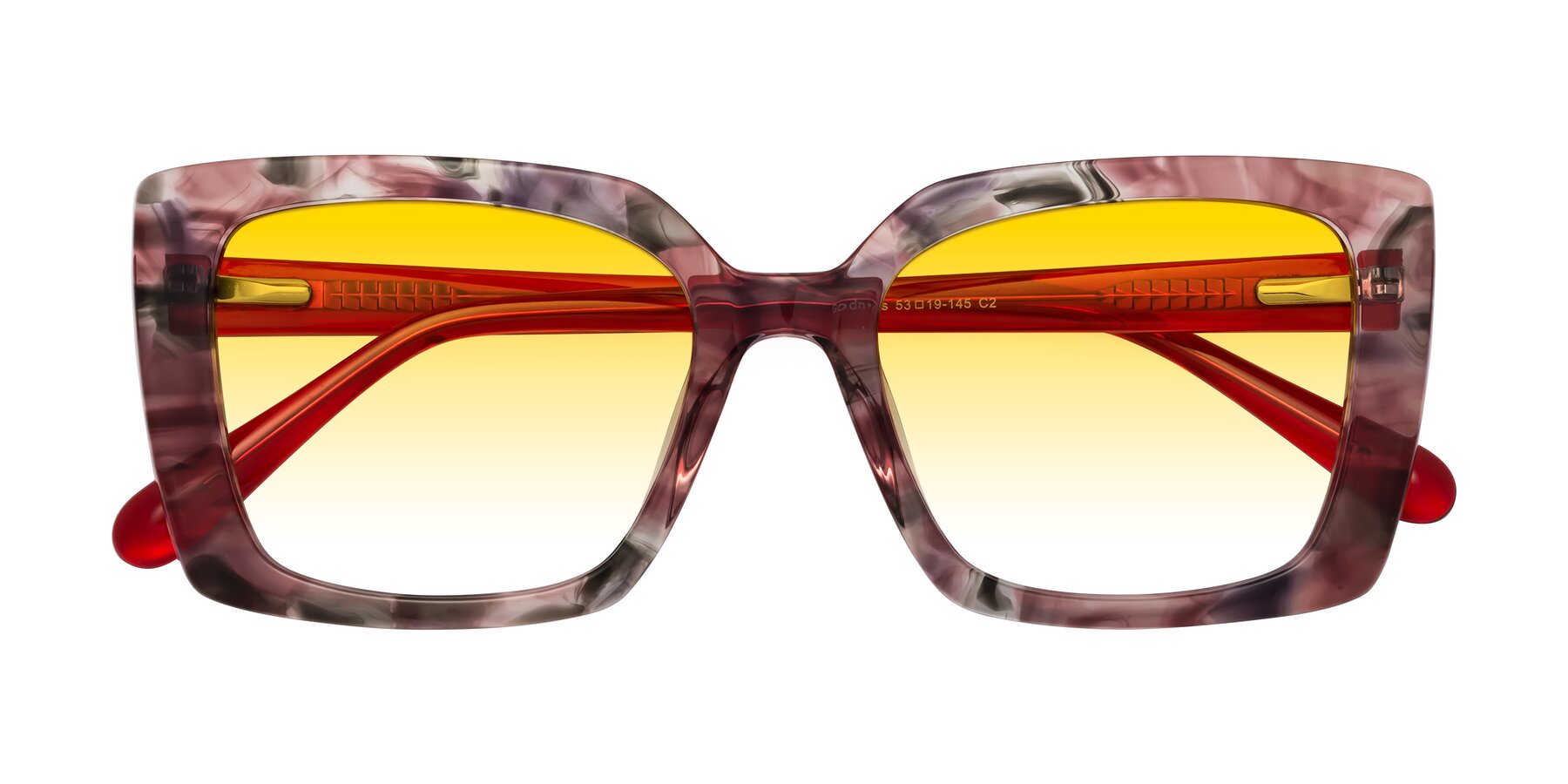 Folded Front of Godness in Red-Floral with Yellow Gradient Lenses