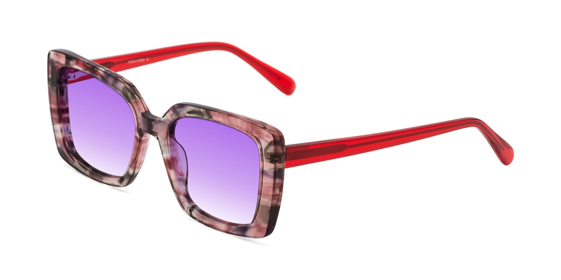 Angle of Godness in Red-Floral with Purple Gradient Lenses