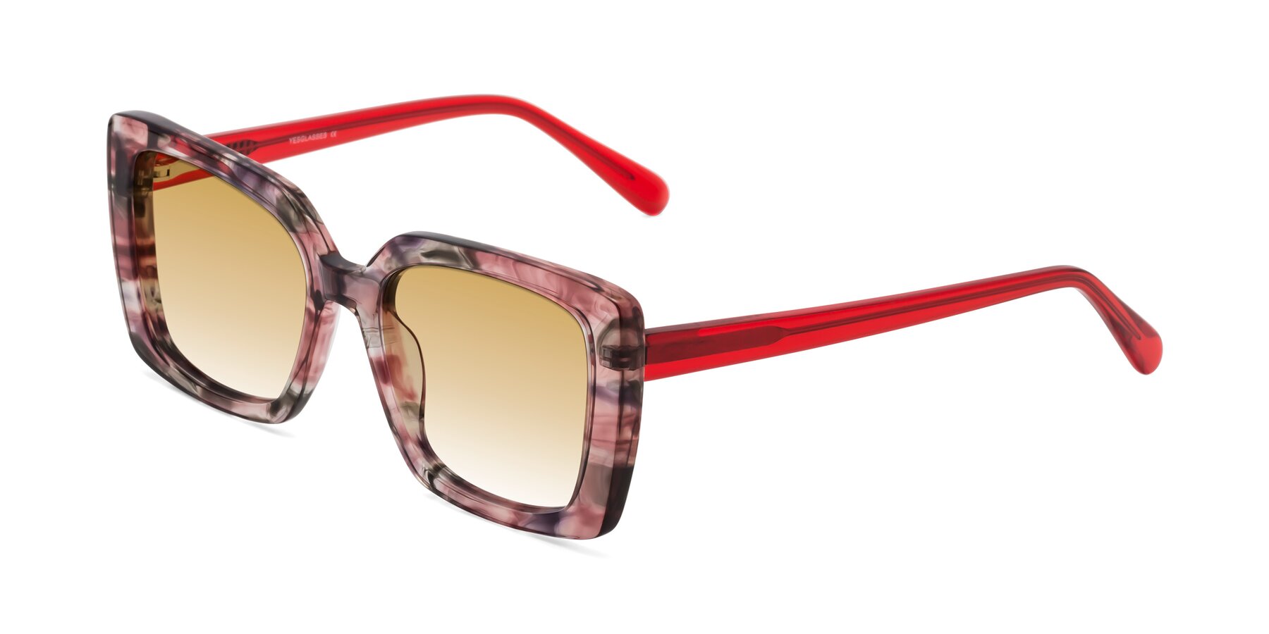 Angle of Godness in Red-Floral with Champagne Gradient Lenses