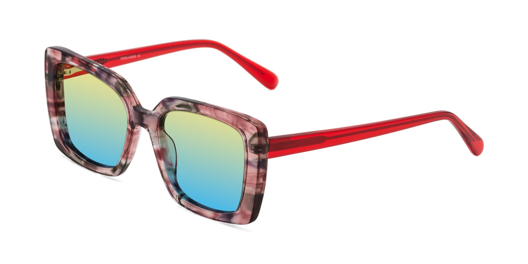 Angle of Godness in Red-Floral with Yellow / Blue Gradient Lenses