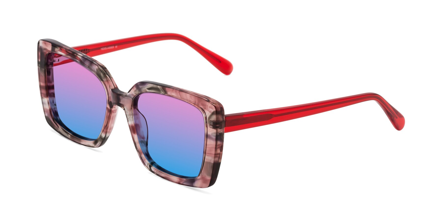 Angle of Godness in Red-Floral with Pink / Blue Gradient Lenses