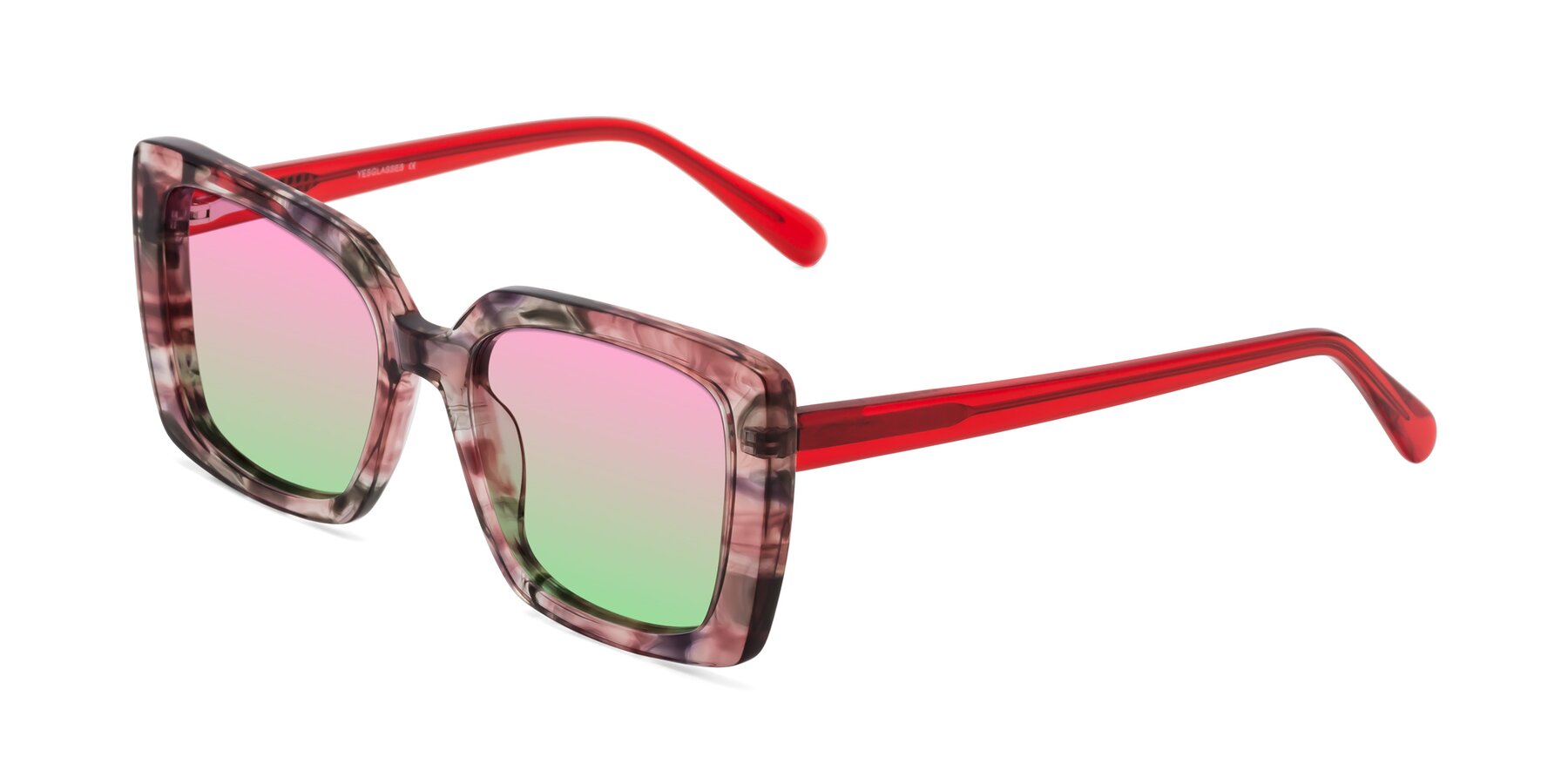 Angle of Godness in Red-Floral with Pink / Green Gradient Lenses