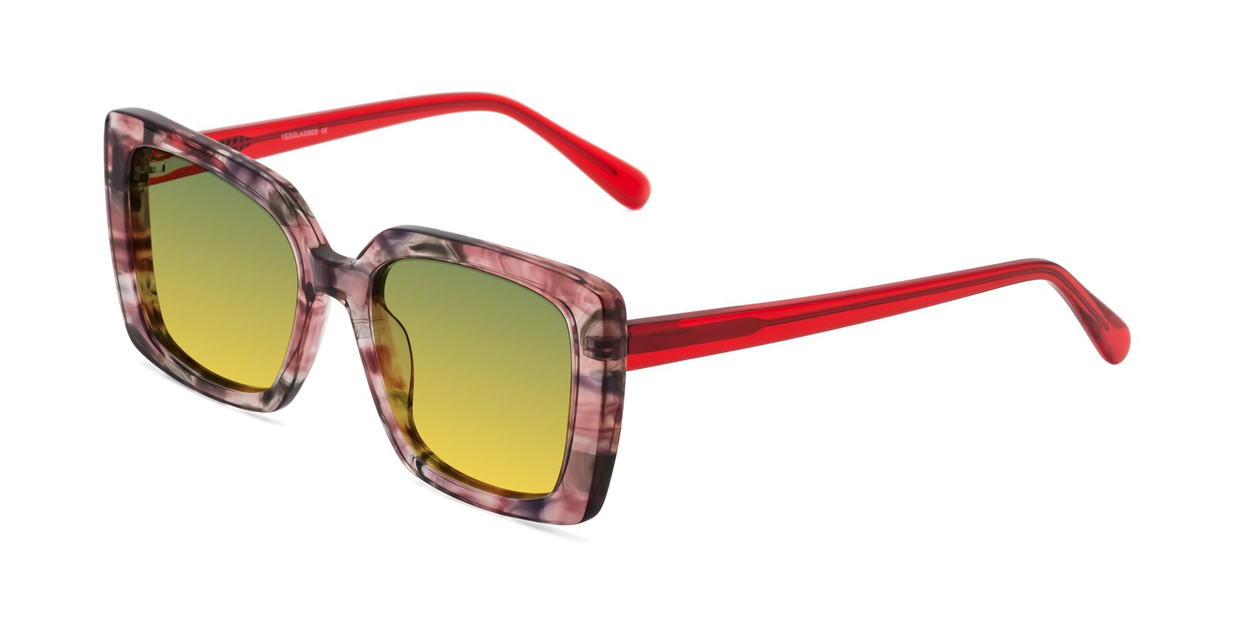 Angle of Godness in Red-Floral with Green / Yellow Gradient Lenses