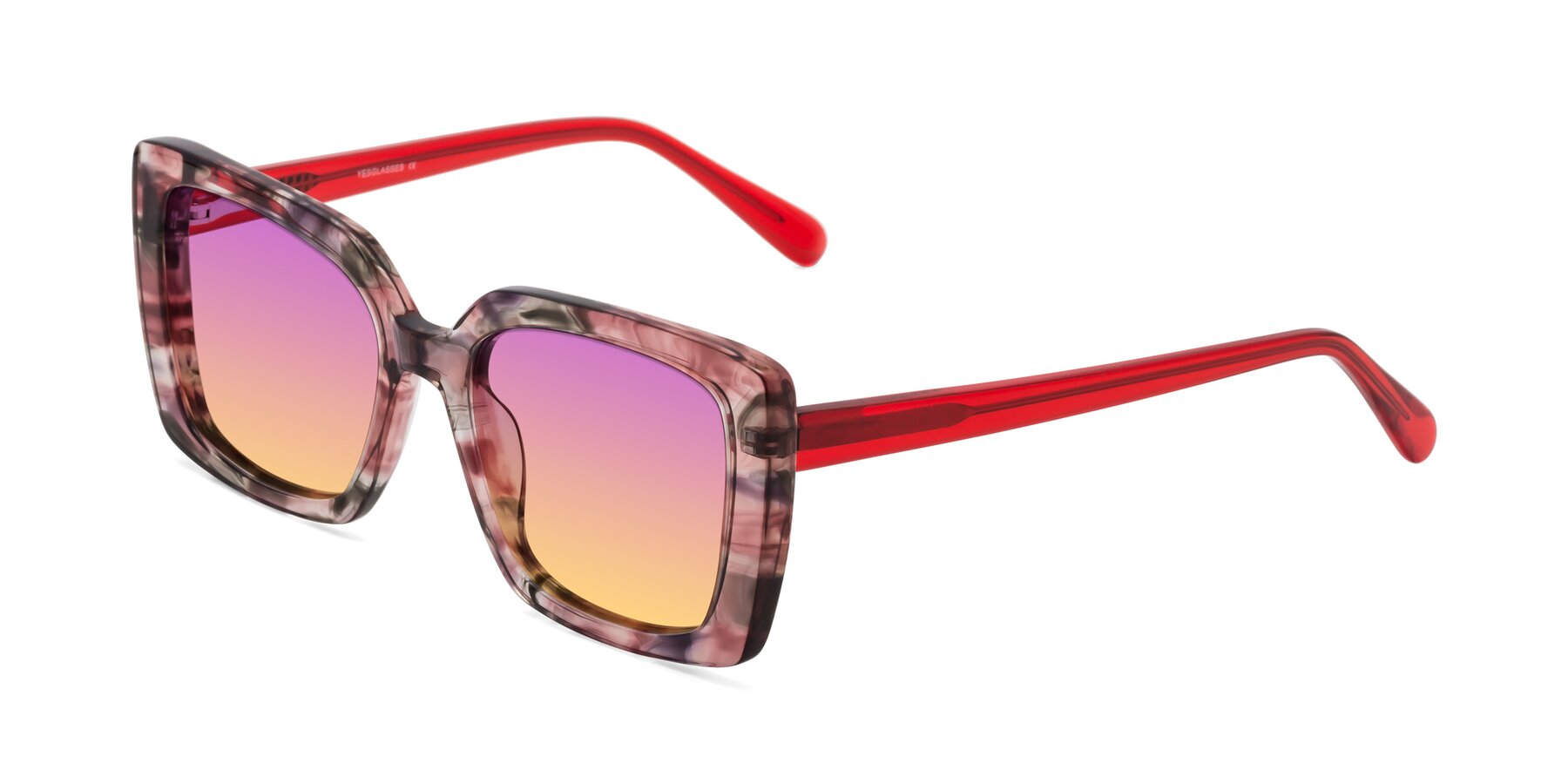 Angle of Godness in Red-Floral with Purple / Yellow Gradient Lenses