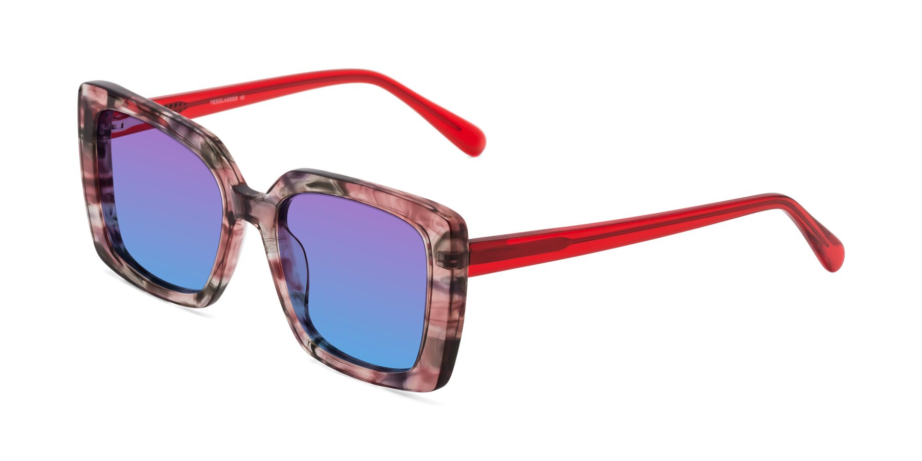 Angle of Godness in Red-Floral with Purple / Blue Gradient Lenses