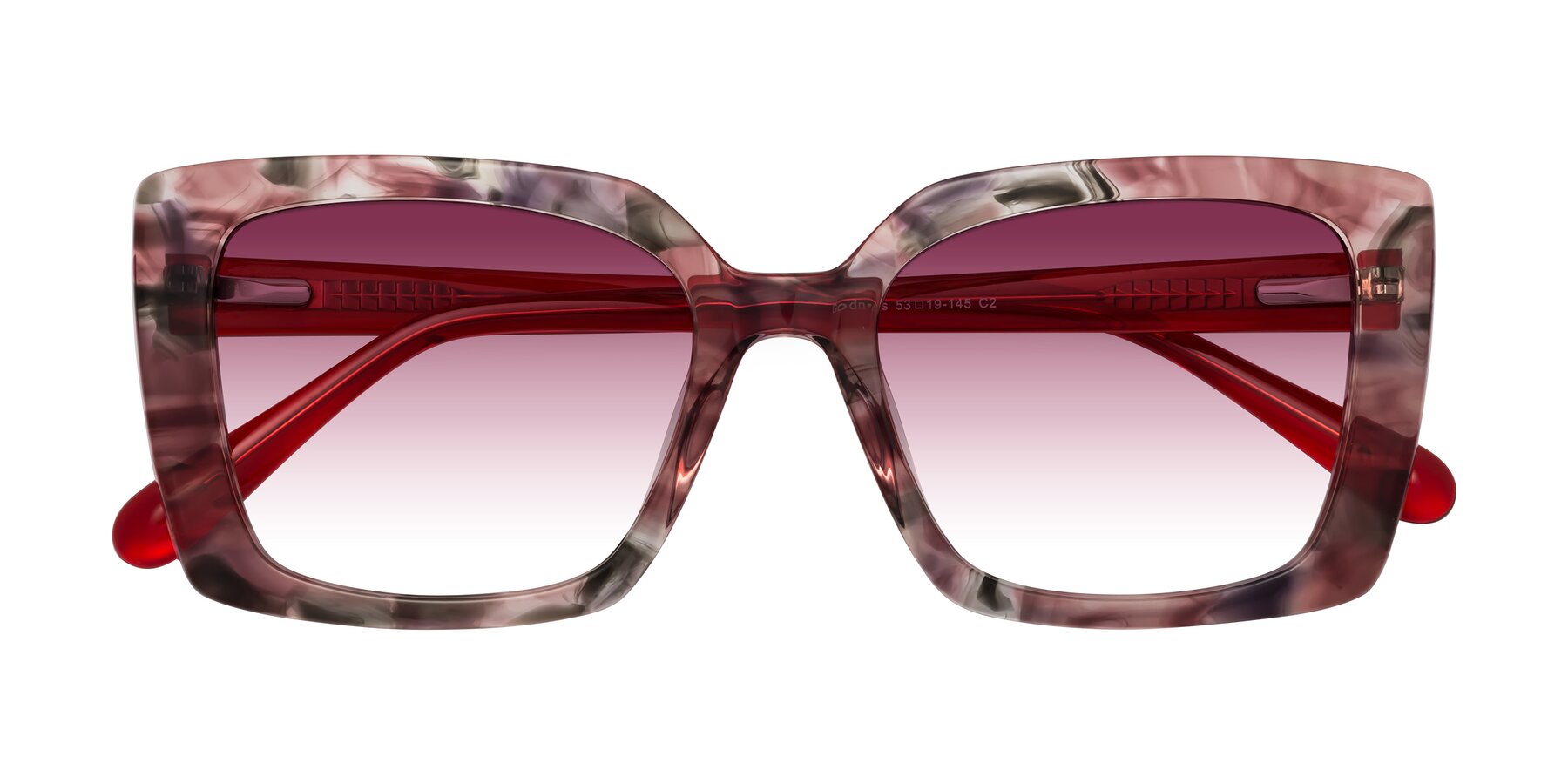 Folded Front of Godness in Red-Floral with Wine Gradient Lenses