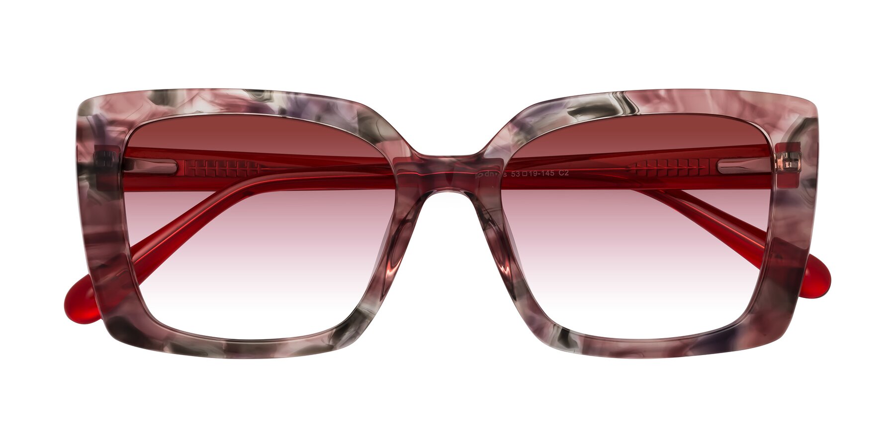 Folded Front of Godness in Red-Floral with Garnet Gradient Lenses