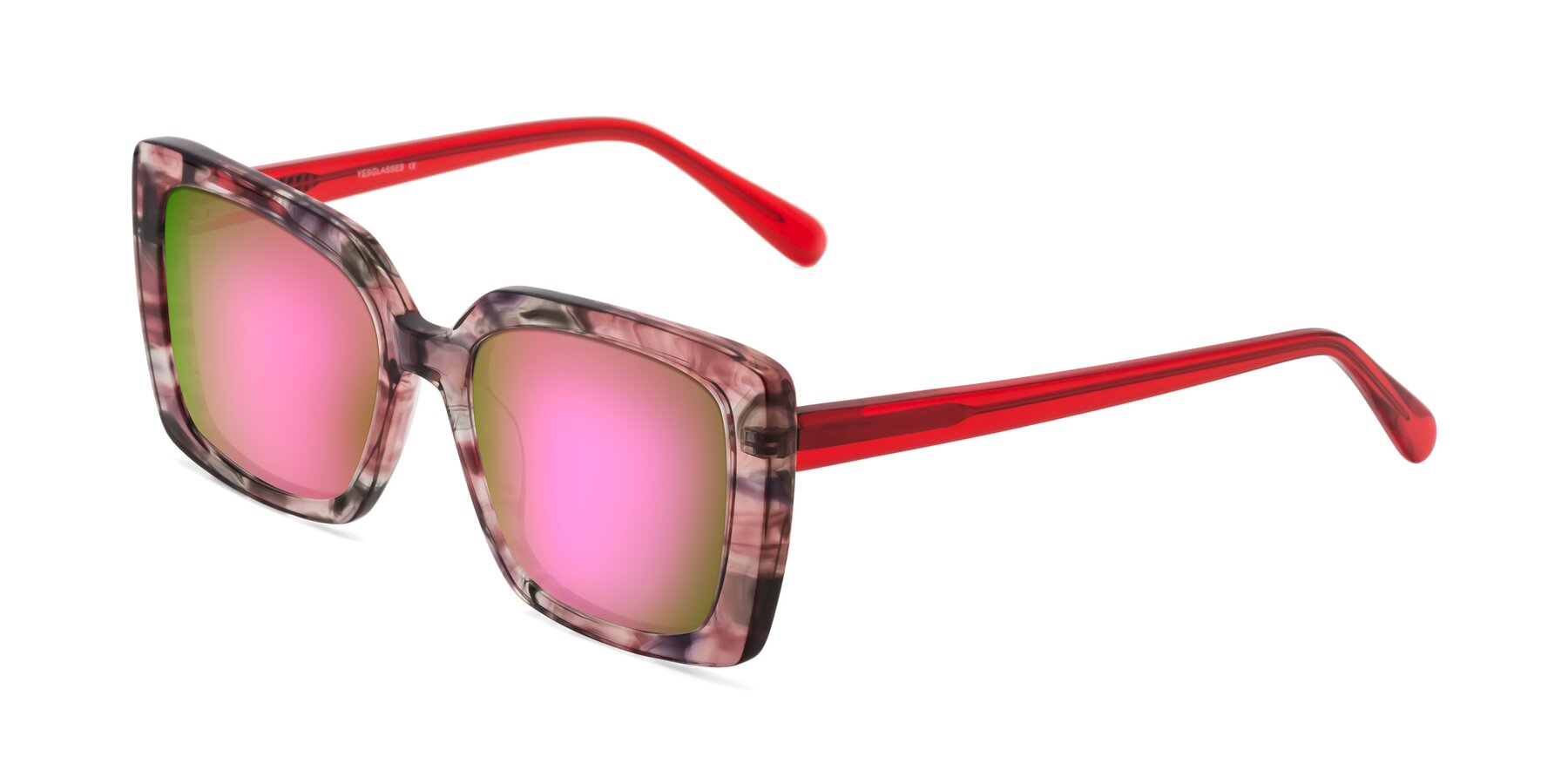 Angle of Godness in Red-Floral with Pink Mirrored Lenses