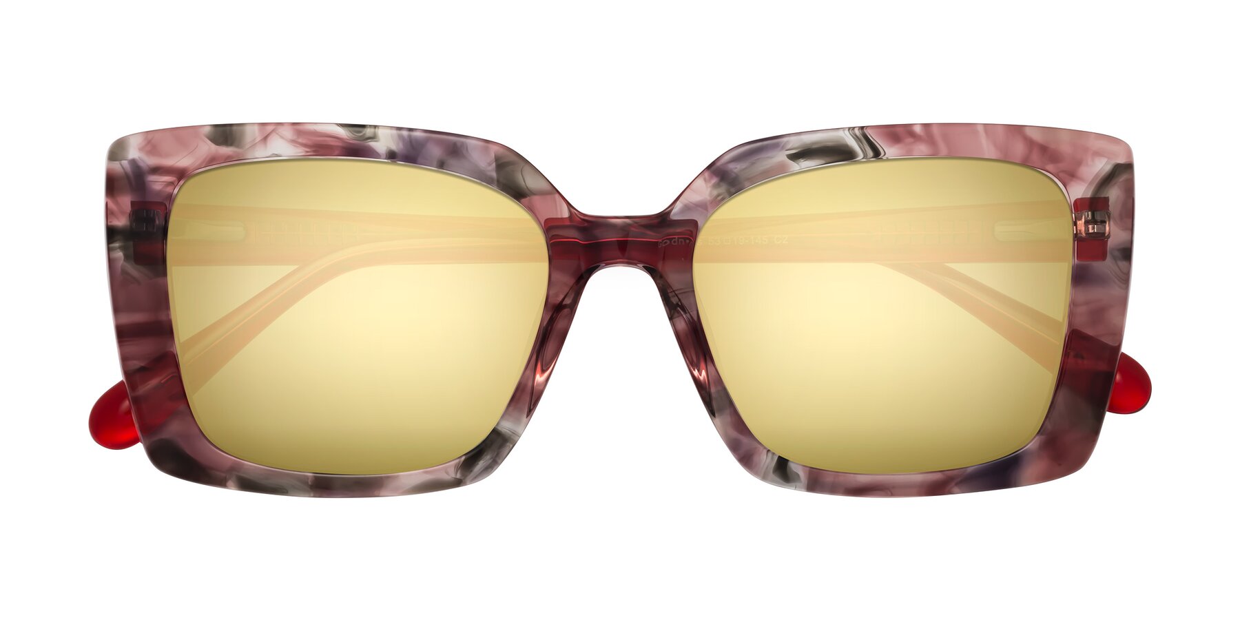 Folded Front of Godness in Red-Floral with Gold Mirrored Lenses