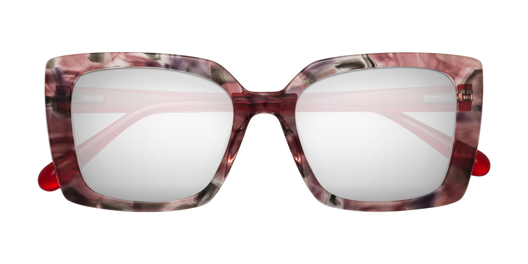 Folded Front of Godness in Red-Floral with Silver Mirrored Lenses