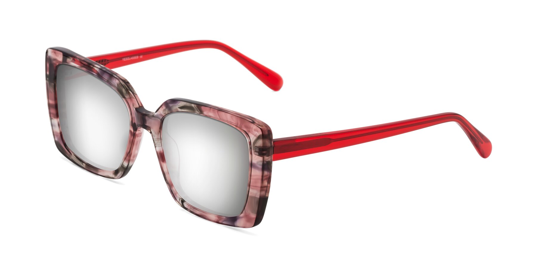 Angle of Godness in Red-Floral with Silver Mirrored Lenses