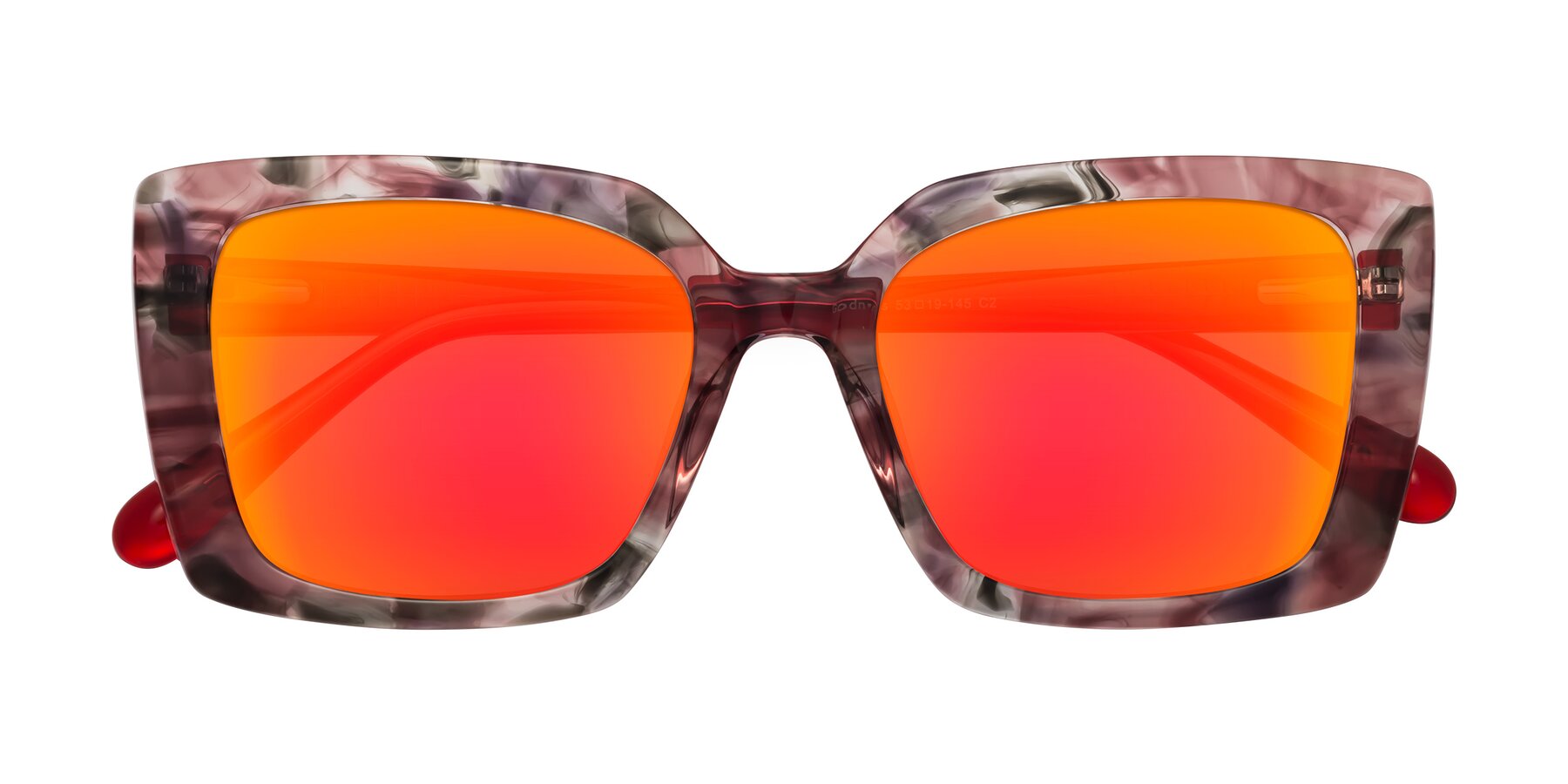 Folded Front of Godness in Red-Floral with Red Gold Mirrored Lenses