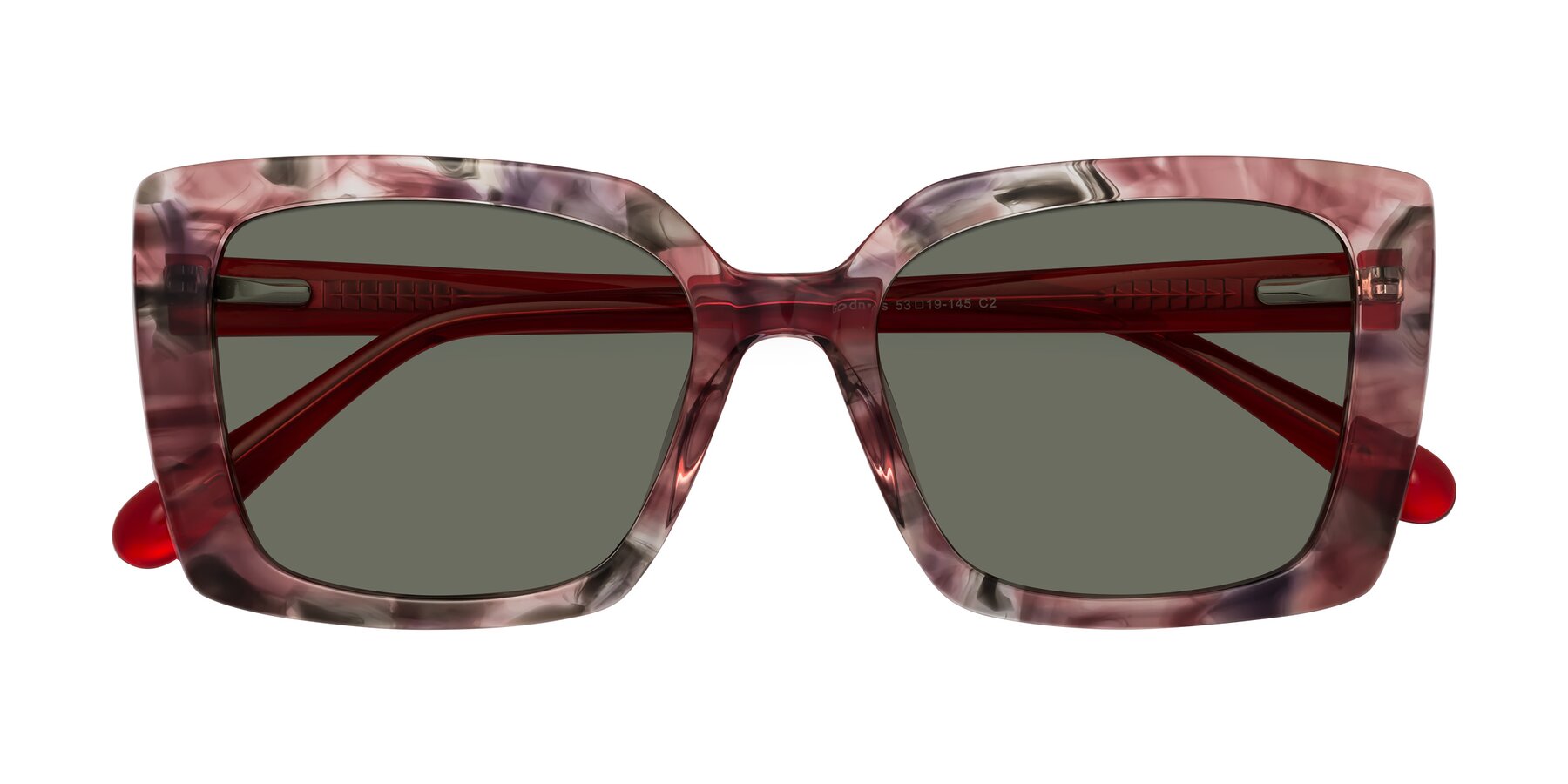 Folded Front of Godness in Red-Floral with Gray Polarized Lenses