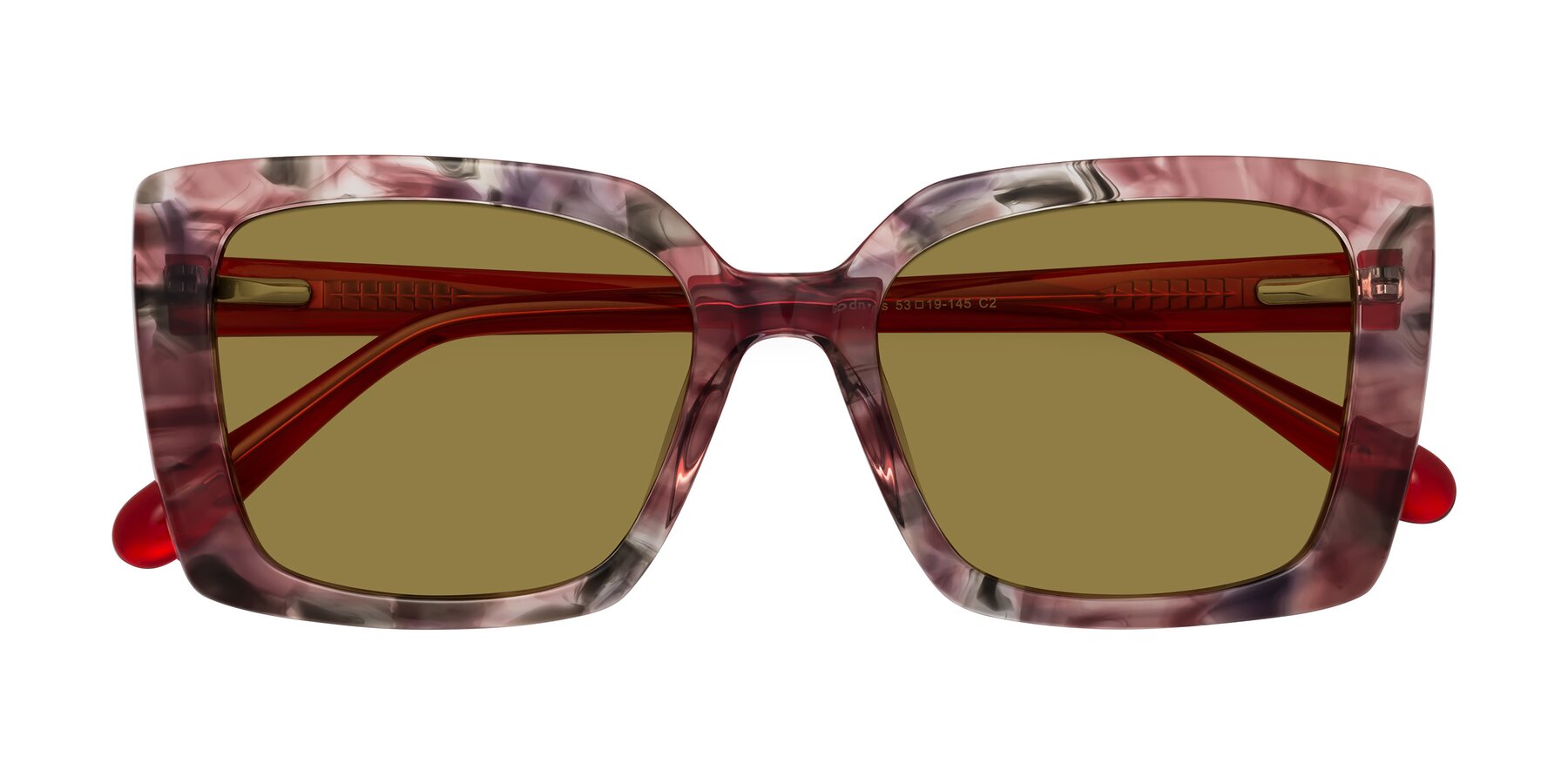 Folded Front of Godness in Red-Floral with Brown Polarized Lenses