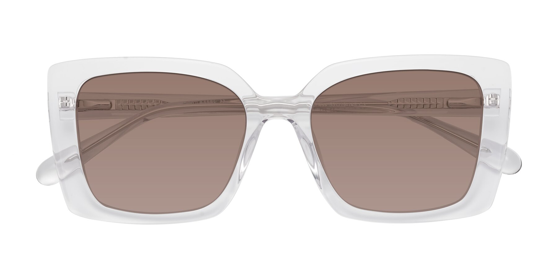 Folded Front of Godness in Clear with Medium Brown Tinted Lenses