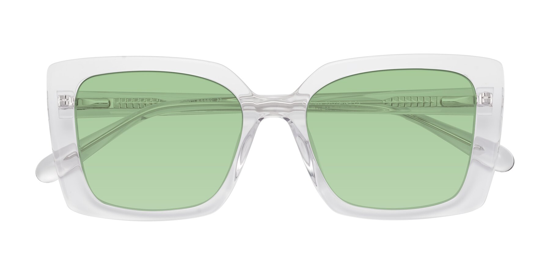 Folded Front of Godness in Clear with Medium Green Tinted Lenses