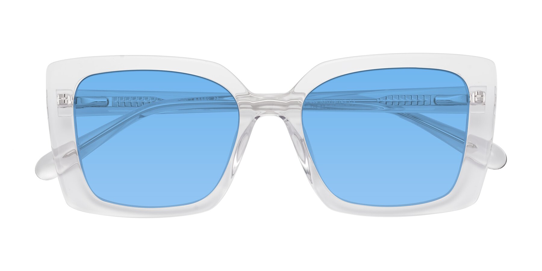 Folded Front of Godness in Clear with Medium Blue Tinted Lenses